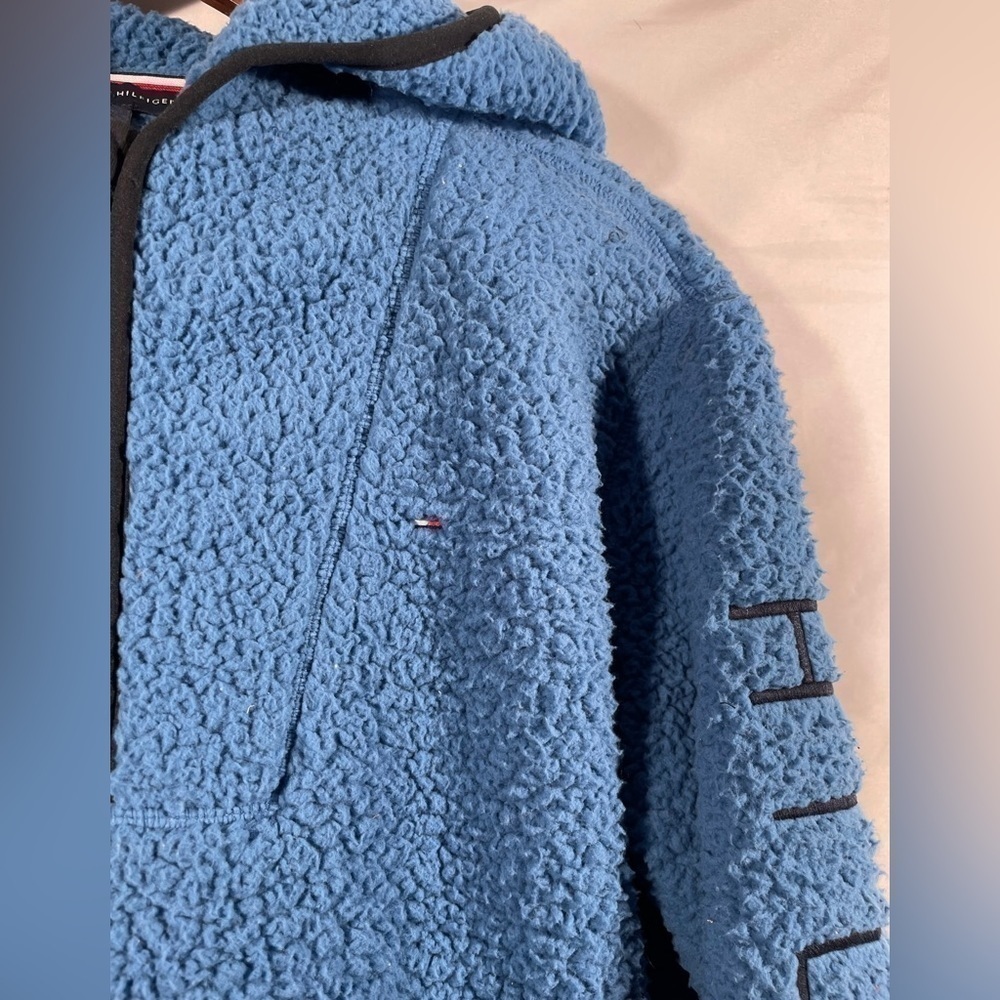 Tommy Hilfiger Sherpa Hoodie Womens Quarter Zip Outerwear Blue Faux Fur Size S - Picture 6 of 9